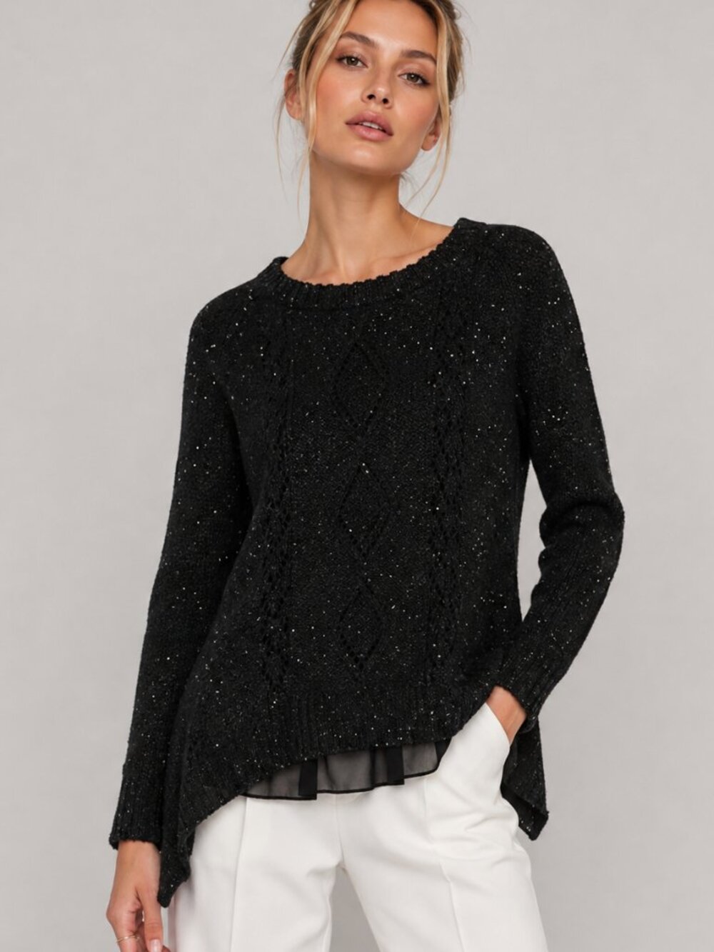 Suzy Shier Open Knit Sequin Sweater